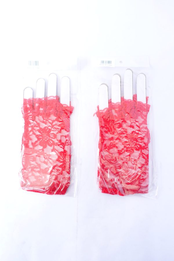 red/white short lace gloves