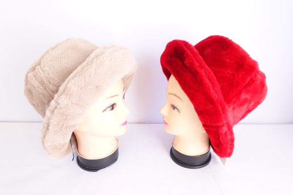 Fur Rolled Brim Bucket Hats - Image 2